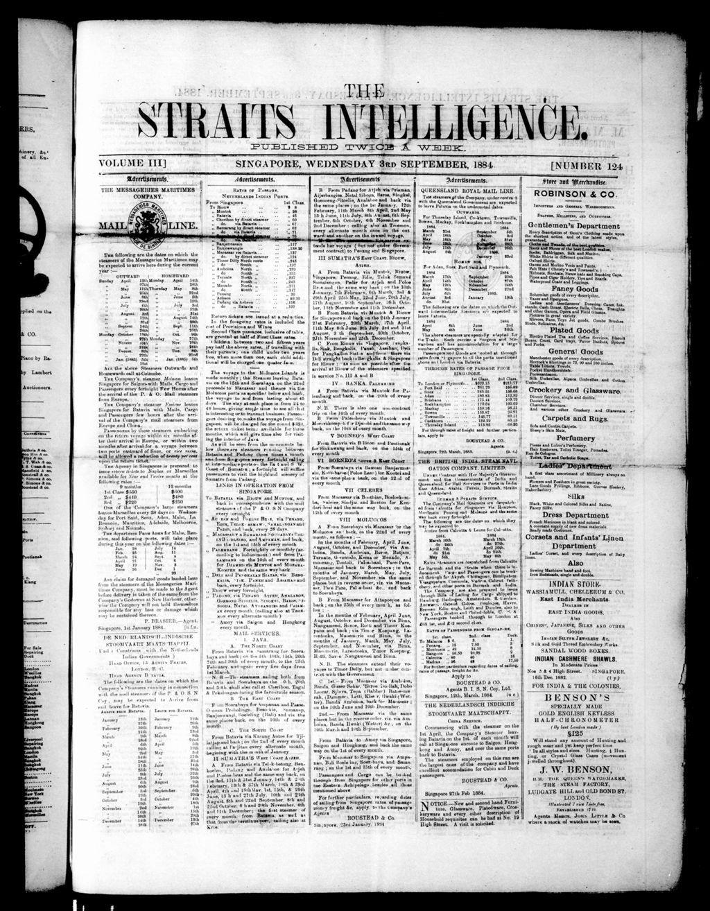 Miniature of Straits Intelligence 03 September 1884