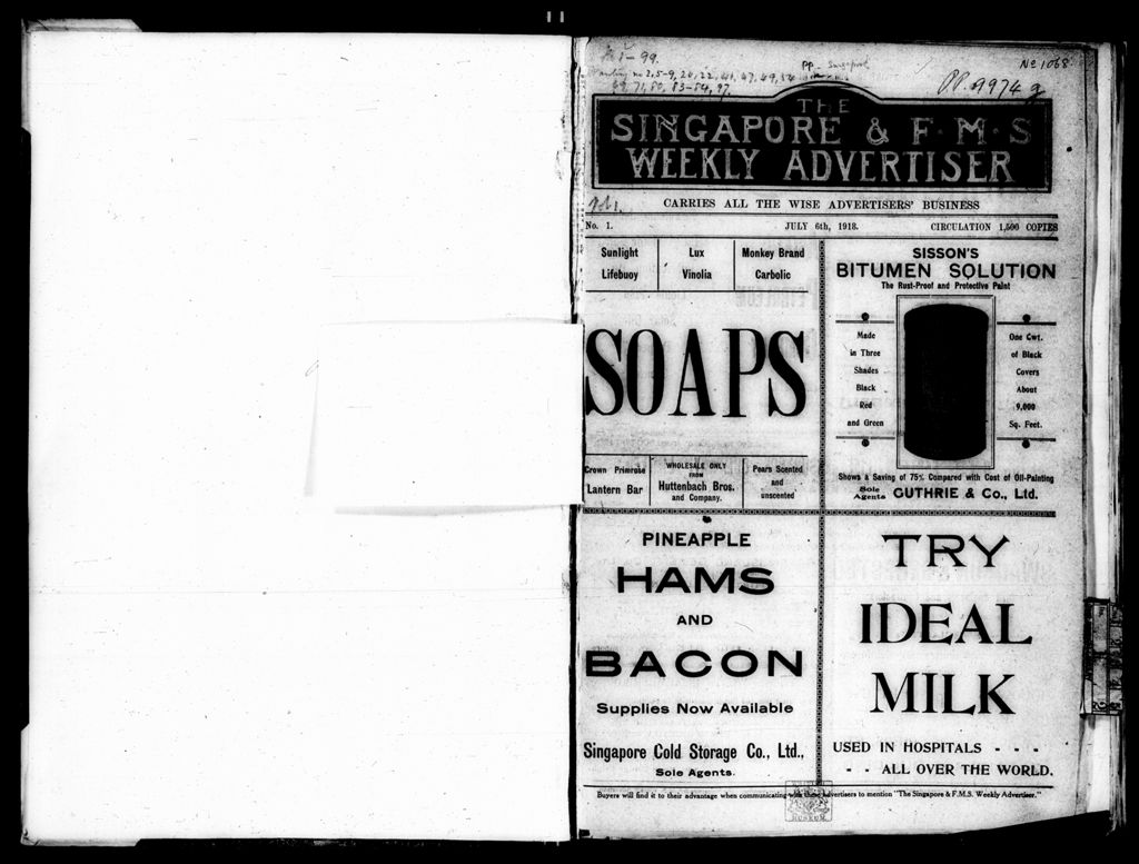 Miniature of Singapore & F.M.S. Weekly Advertiser 06 July 1918