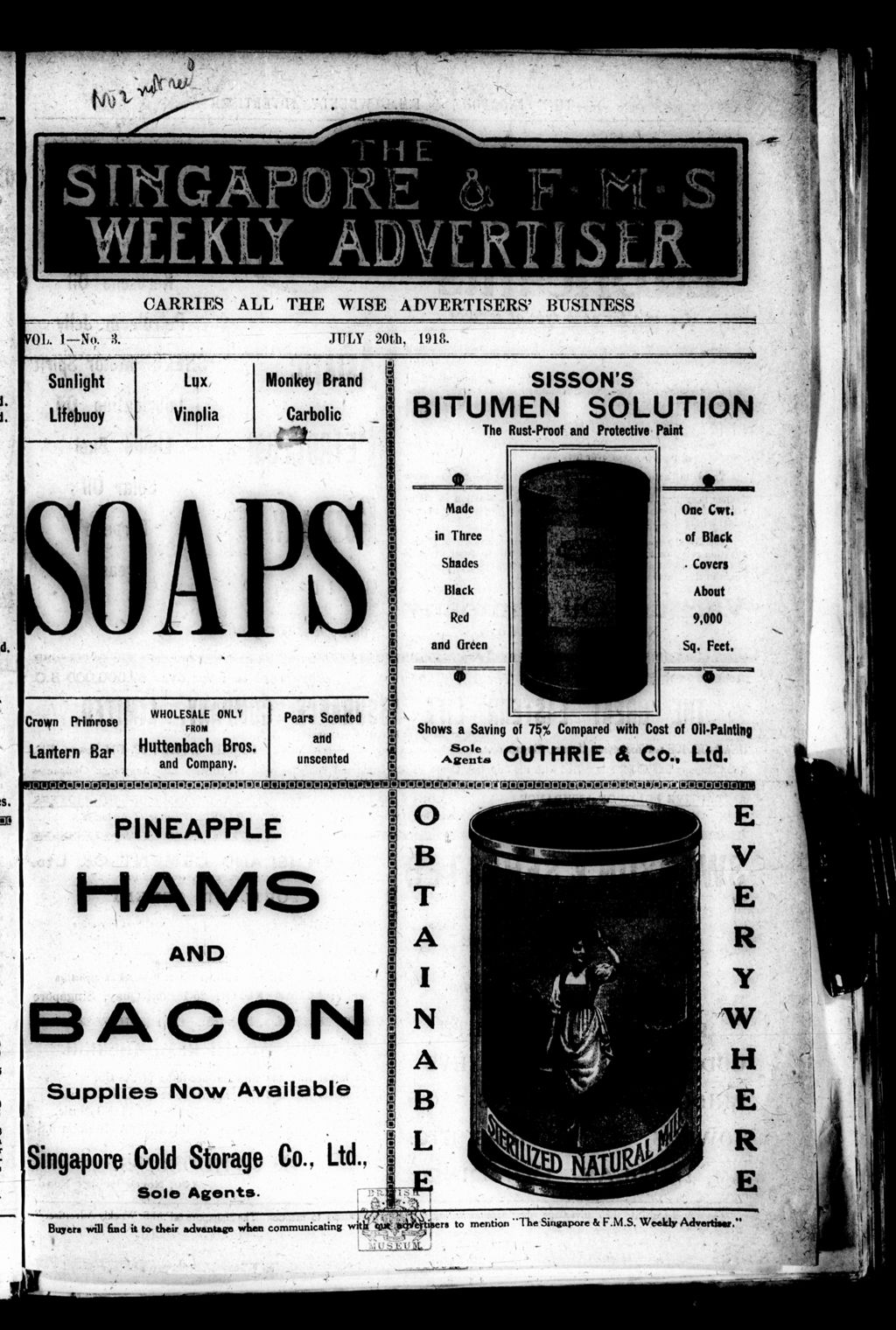 Miniature of Singapore & F.M.S. Weekly Advertiser 20 July 1918