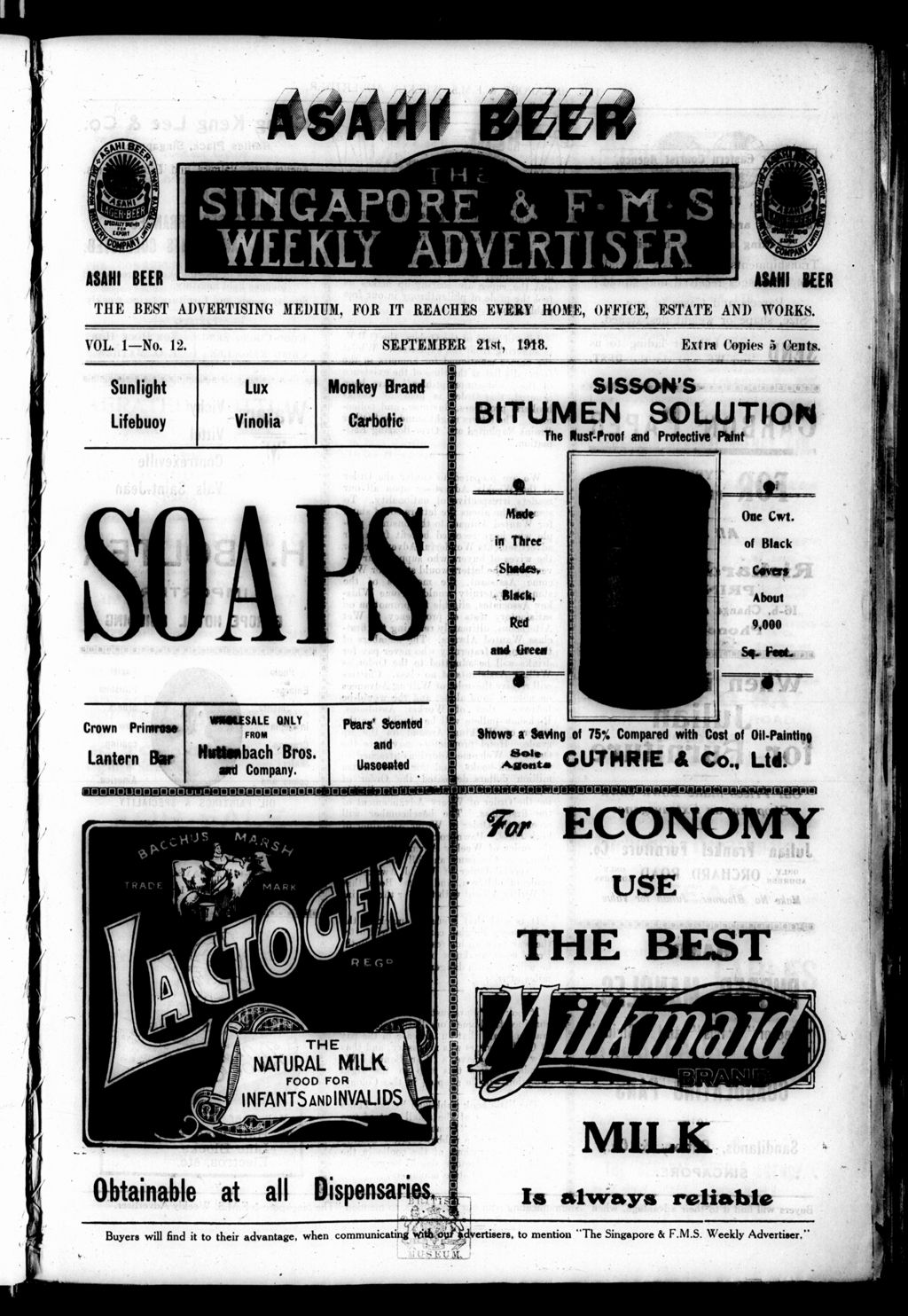 Miniature of Singapore & F.M.S. Weekly Advertiser 21 September 1918