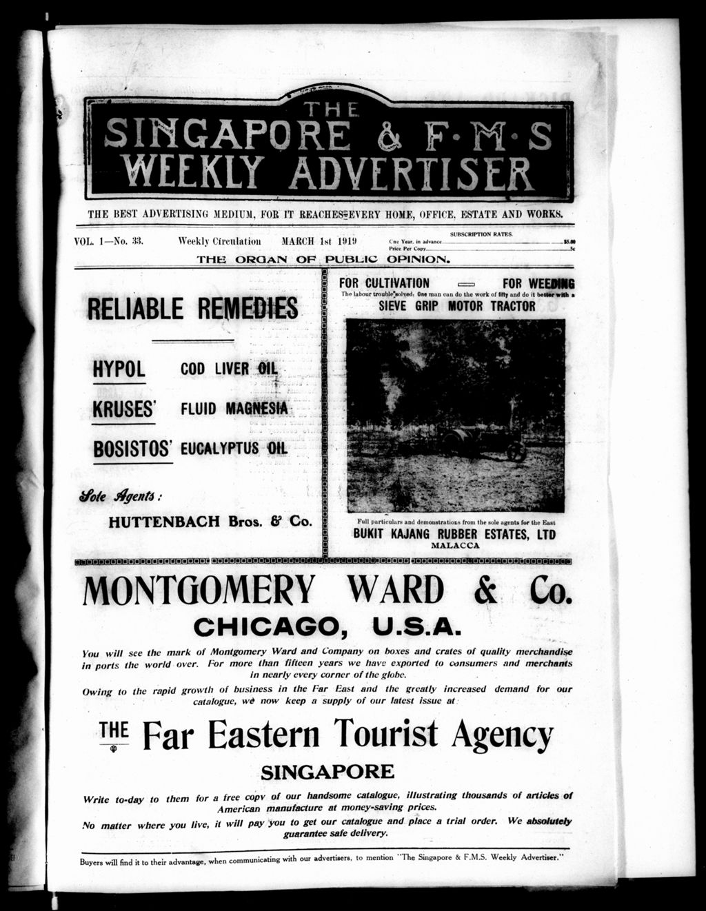 Miniature of Singapore & F.M.S. Weekly Advertiser 01 March 1919