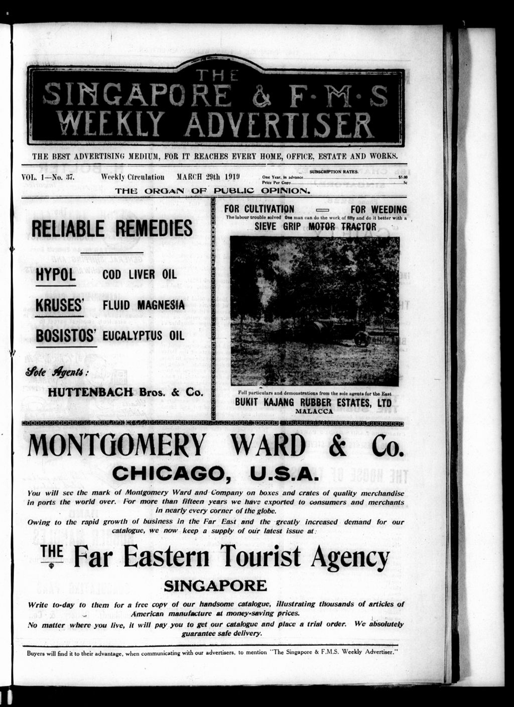 Miniature of Singapore & F.M.S. Weekly Advertiser 29 March 1919