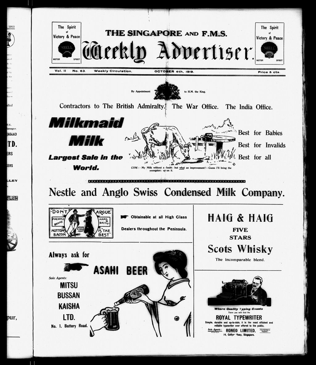 Miniature of Singapore & F.M.S. Weekly Advertiser 04 October 1919