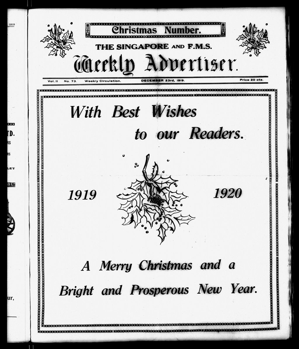 Miniature of Singapore & F.M.S. Weekly Advertiser 23 December 1919