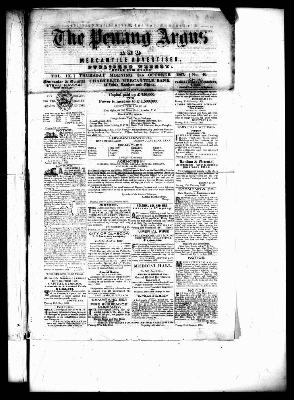 Miniature of Penang Guardian and Mercantile Advertiser 03 October 1867