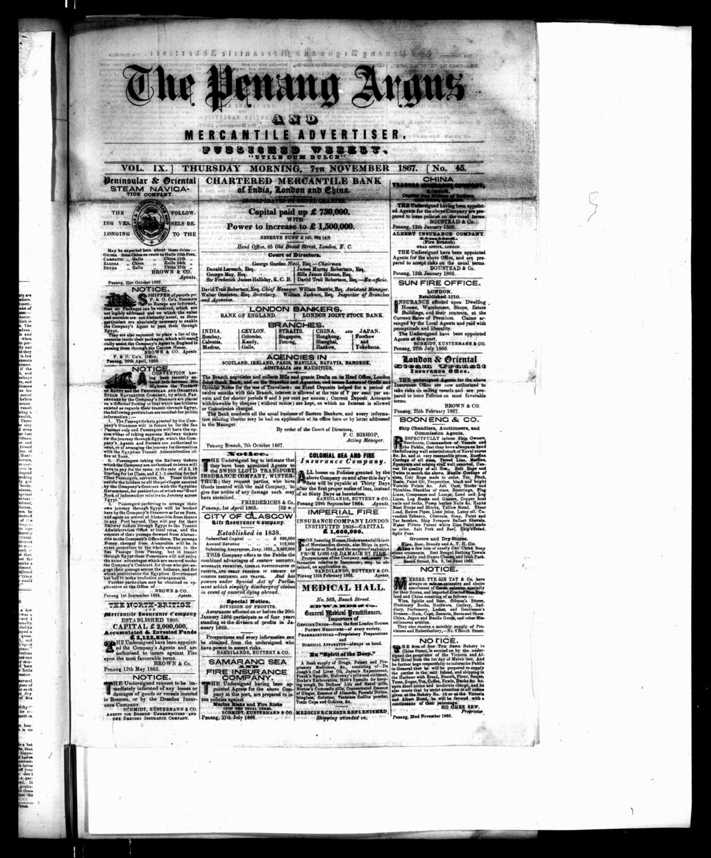 Miniature of Penang Guardian and Mercantile Advertiser 07 November 1867