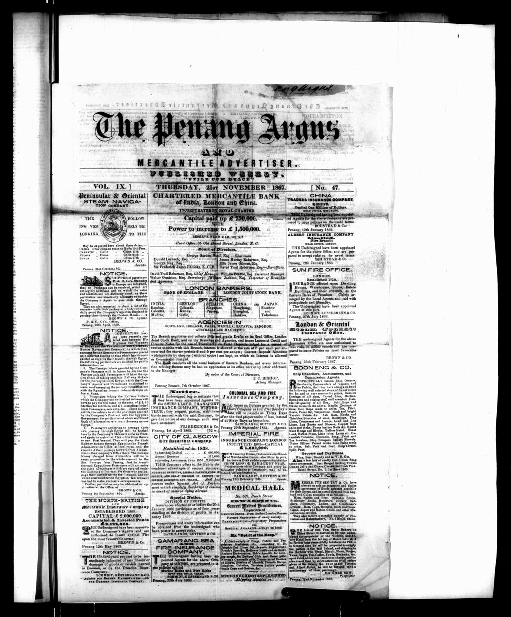 Miniature of Penang Guardian and Mercantile Advertiser 21 November 1867