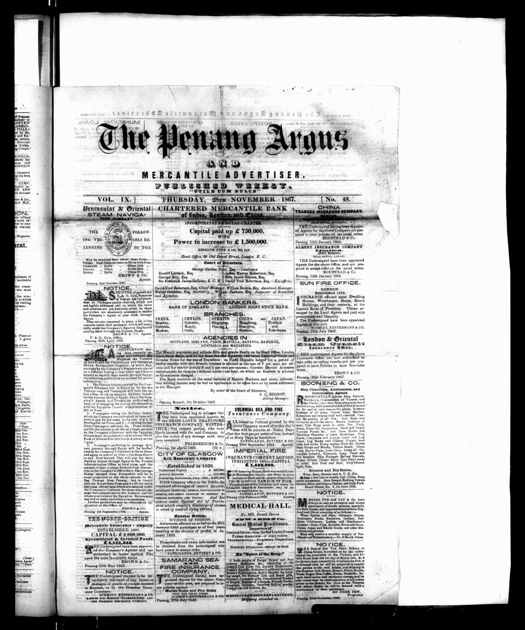 Miniature of Penang Guardian and Mercantile Advertiser 28 November 1867