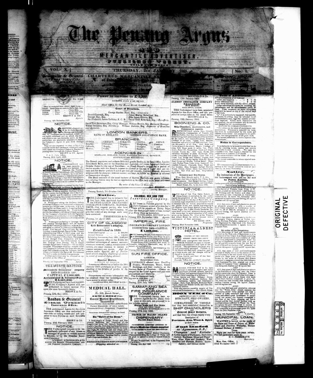 Miniature of Penang Guardian and Mercantile Advertiser 02 January 1868