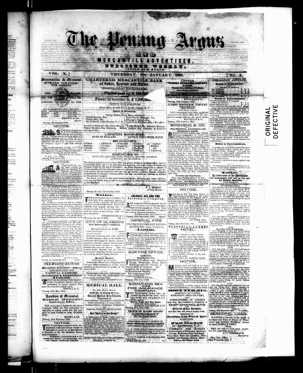 Miniature of Penang Guardian and Mercantile Advertiser 09 January 1868