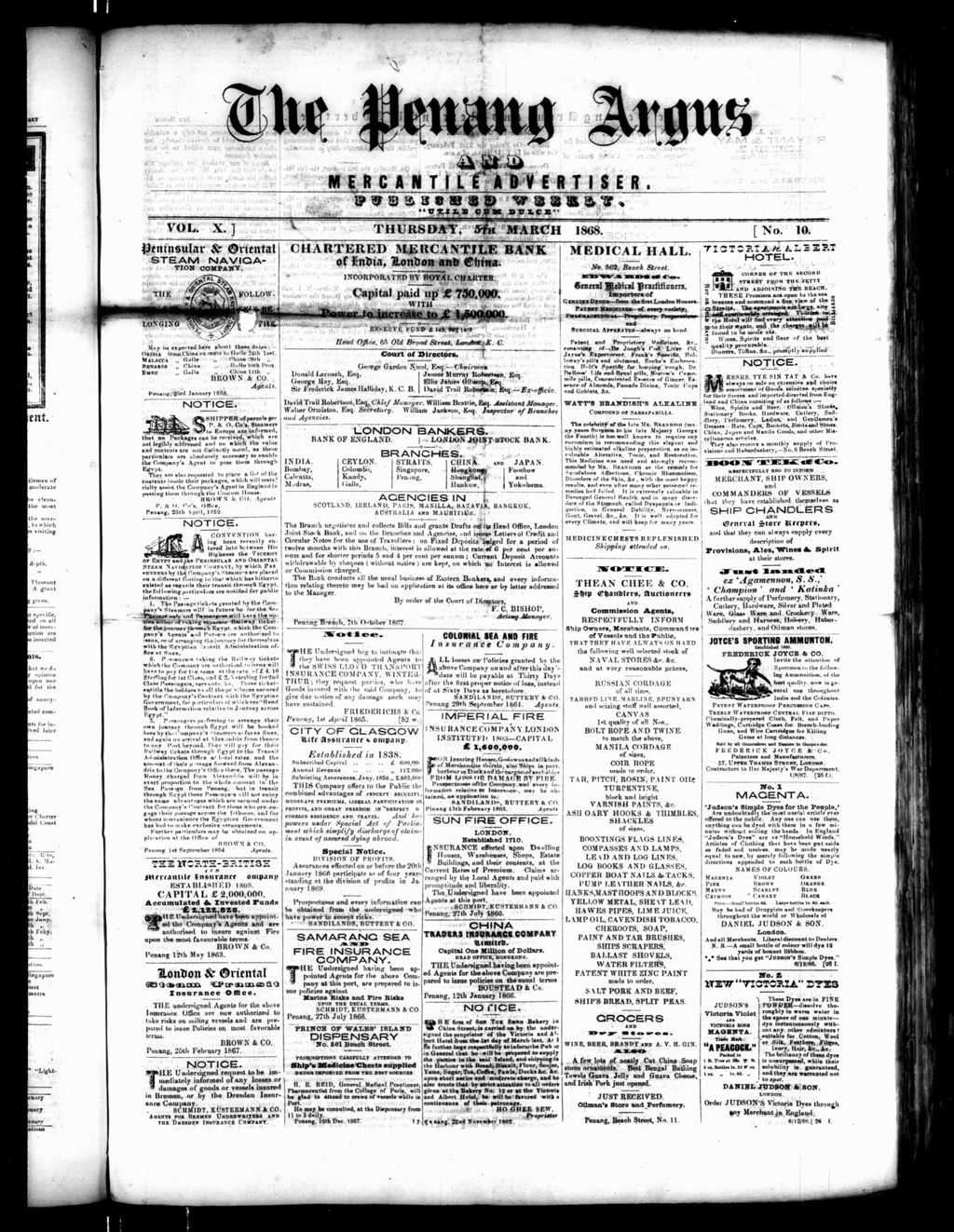 Miniature of Penang Guardian and Mercantile Advertiser 05 March 1868