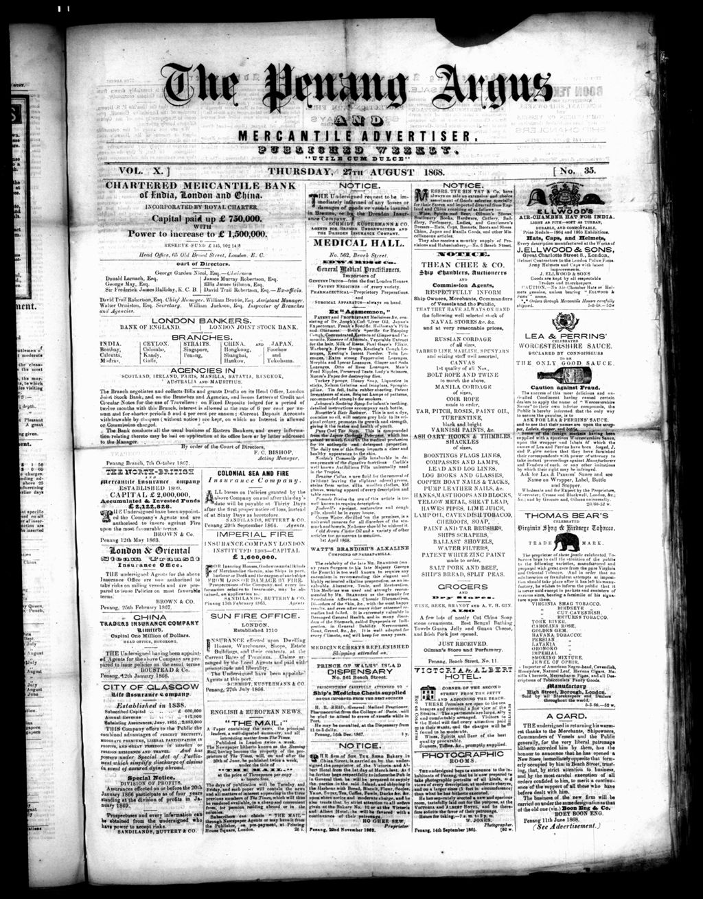 Miniature of Penang Guardian and Mercantile Advertiser 27 August 1868