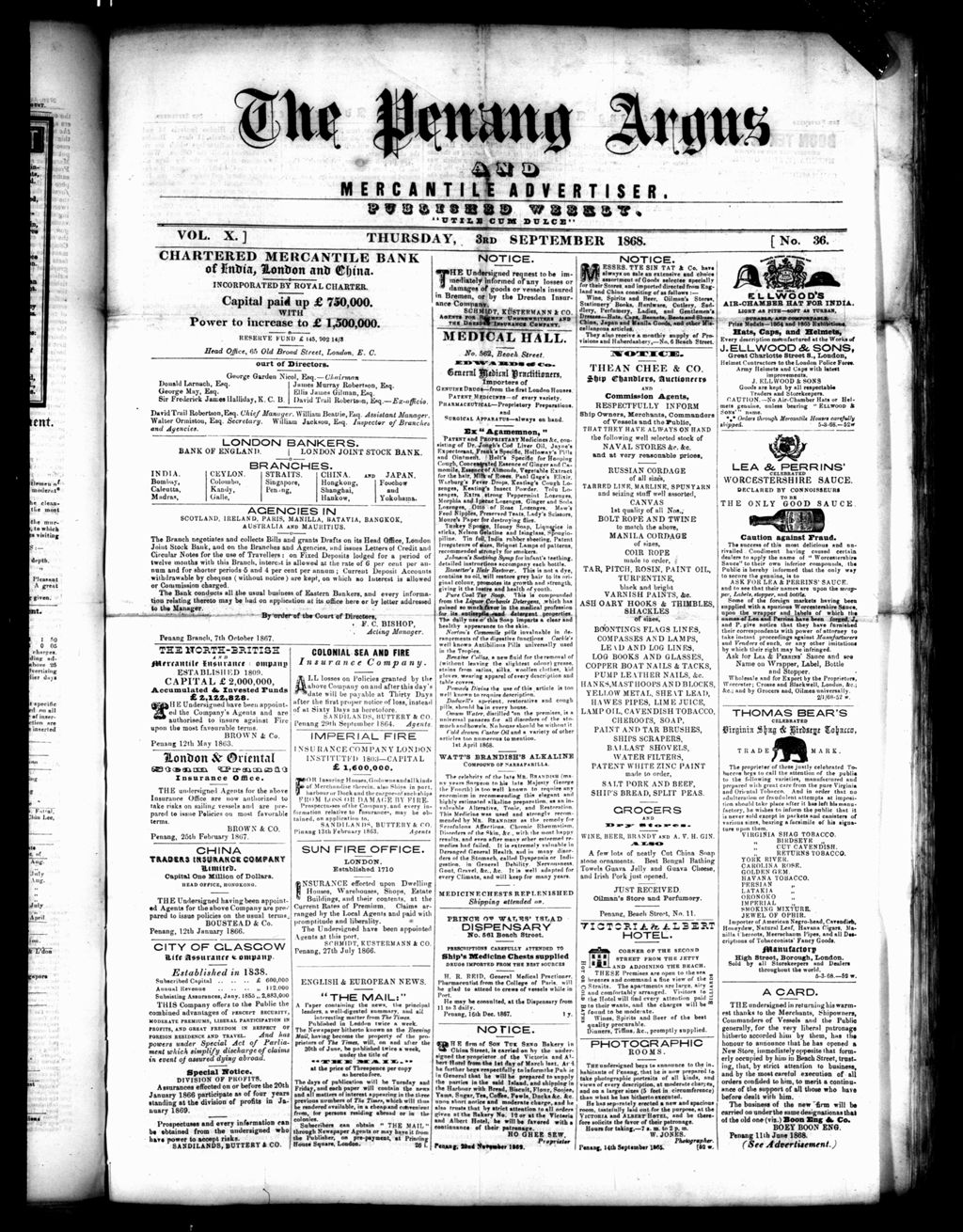 Miniature of Penang Guardian and Mercantile Advertiser 03 September 1868