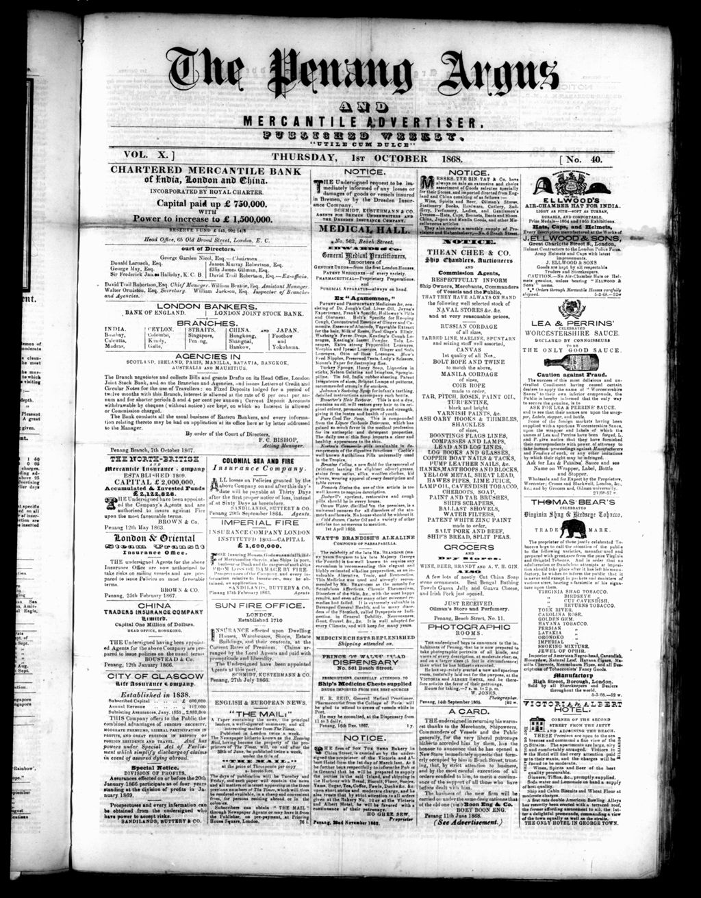 Miniature of Penang Guardian and Mercantile Advertiser 01 October 1868