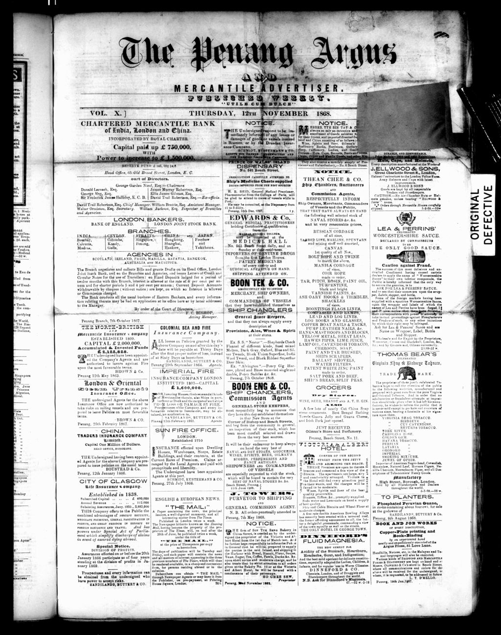 Miniature of Penang Guardian and Mercantile Advertiser 12 November 1868