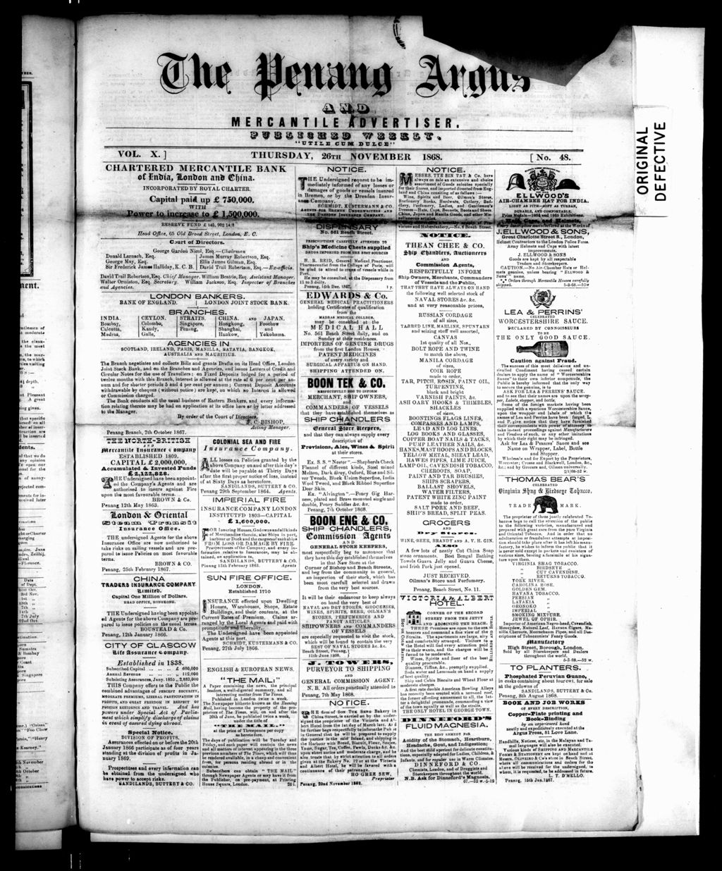 Miniature of Penang Guardian and Mercantile Advertiser 26 November 1868