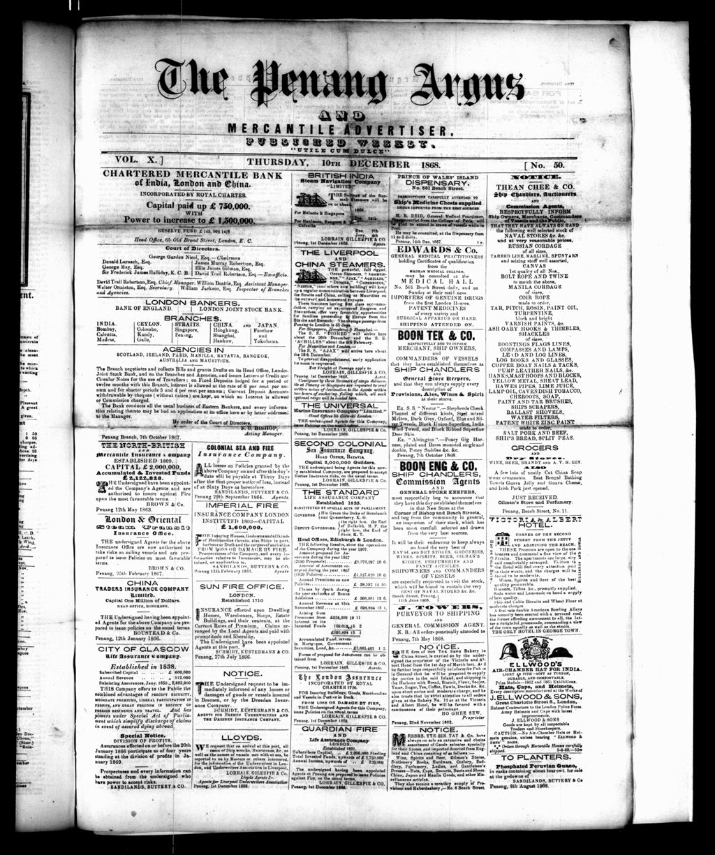 Miniature of Penang Guardian and Mercantile Advertiser 10 December 1868