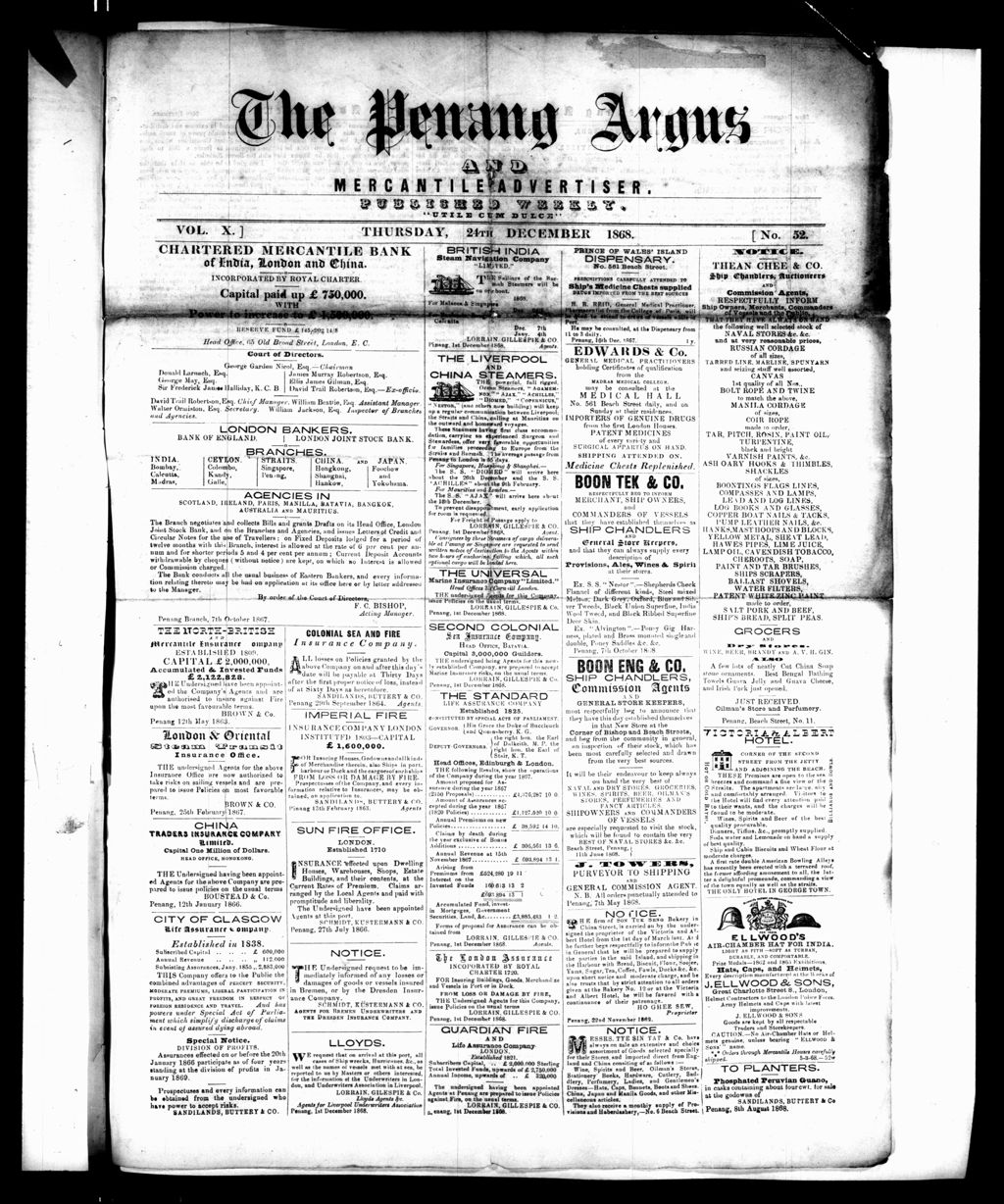 Miniature of Penang Guardian and Mercantile Advertiser 24 December 1868