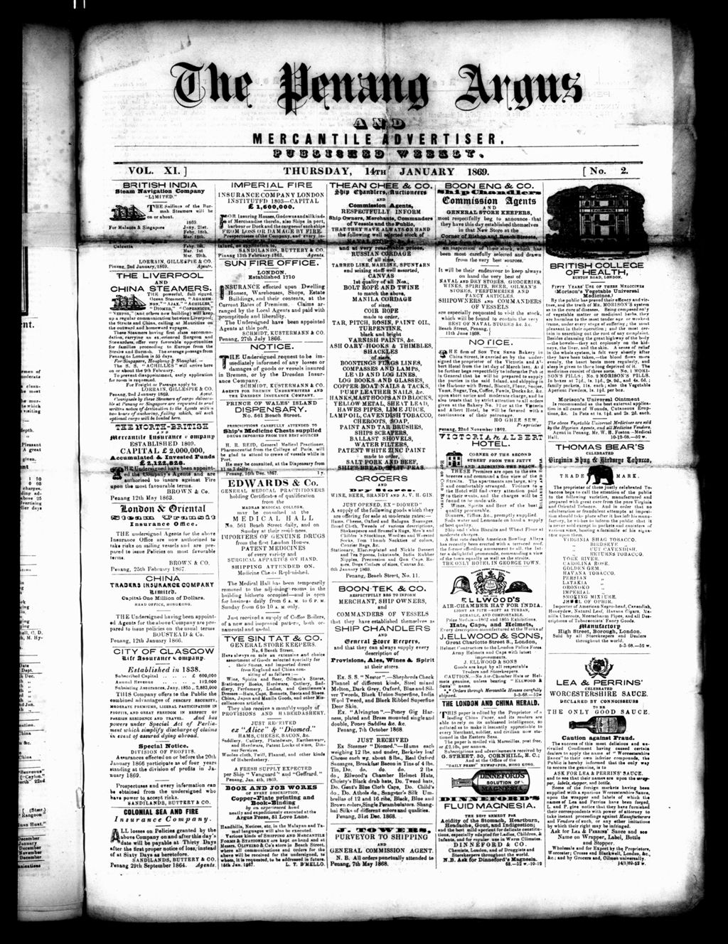 Miniature of Penang Guardian and Mercantile Advertiser 14 January 1869