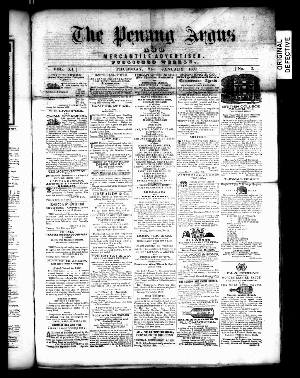 Miniature of Penang Guardian and Mercantile Advertiser 21 January 1869