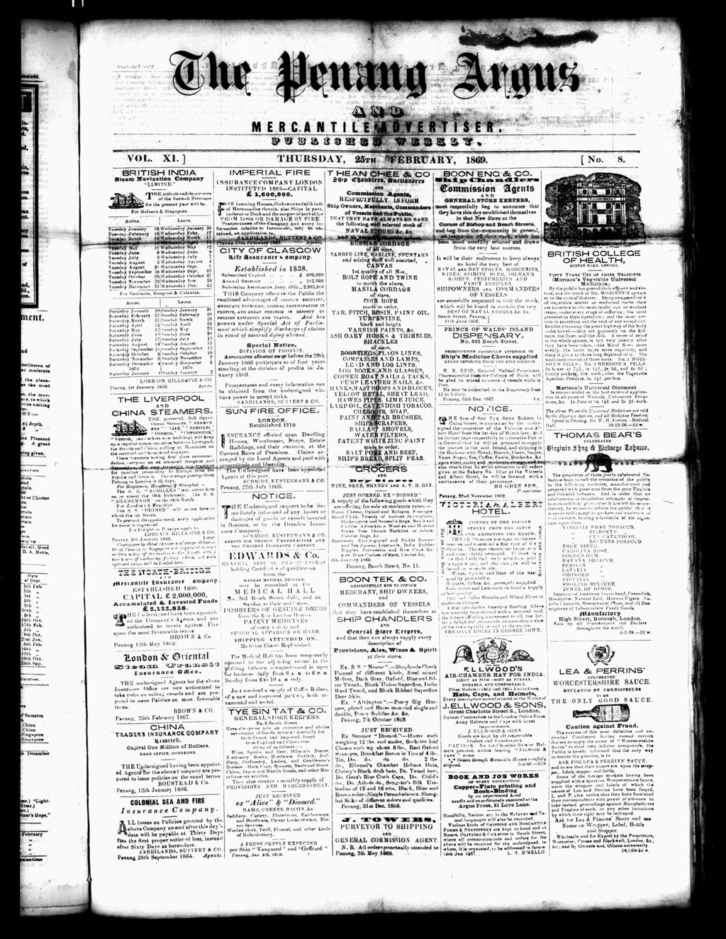 Miniature of Penang Guardian and Mercantile Advertiser 25 February 1869