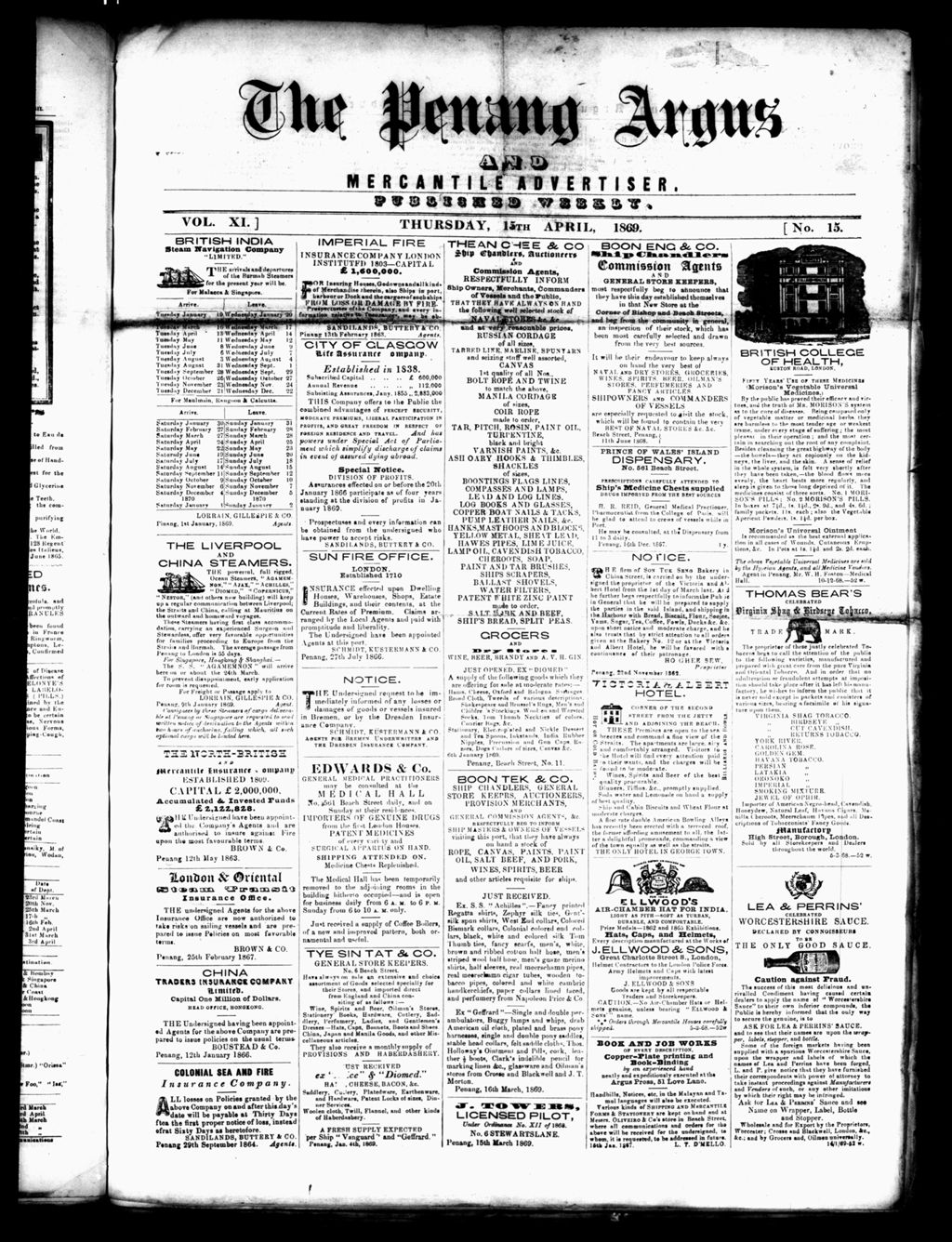 Miniature of Penang Guardian and Mercantile Advertiser 15 April 1869