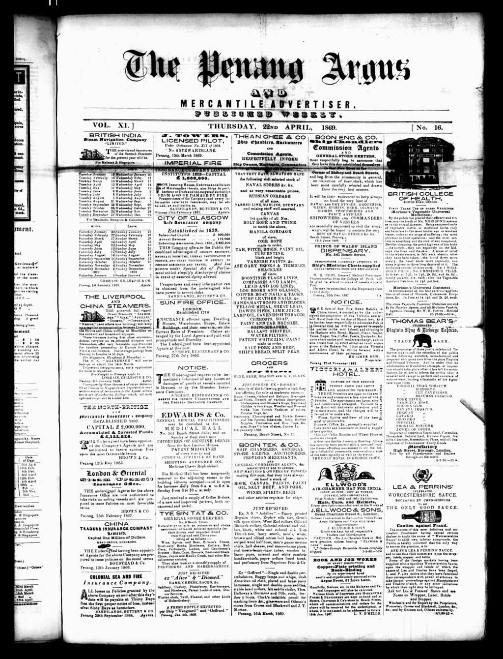 Miniature of Penang Guardian and Mercantile Advertiser 22 April 1869