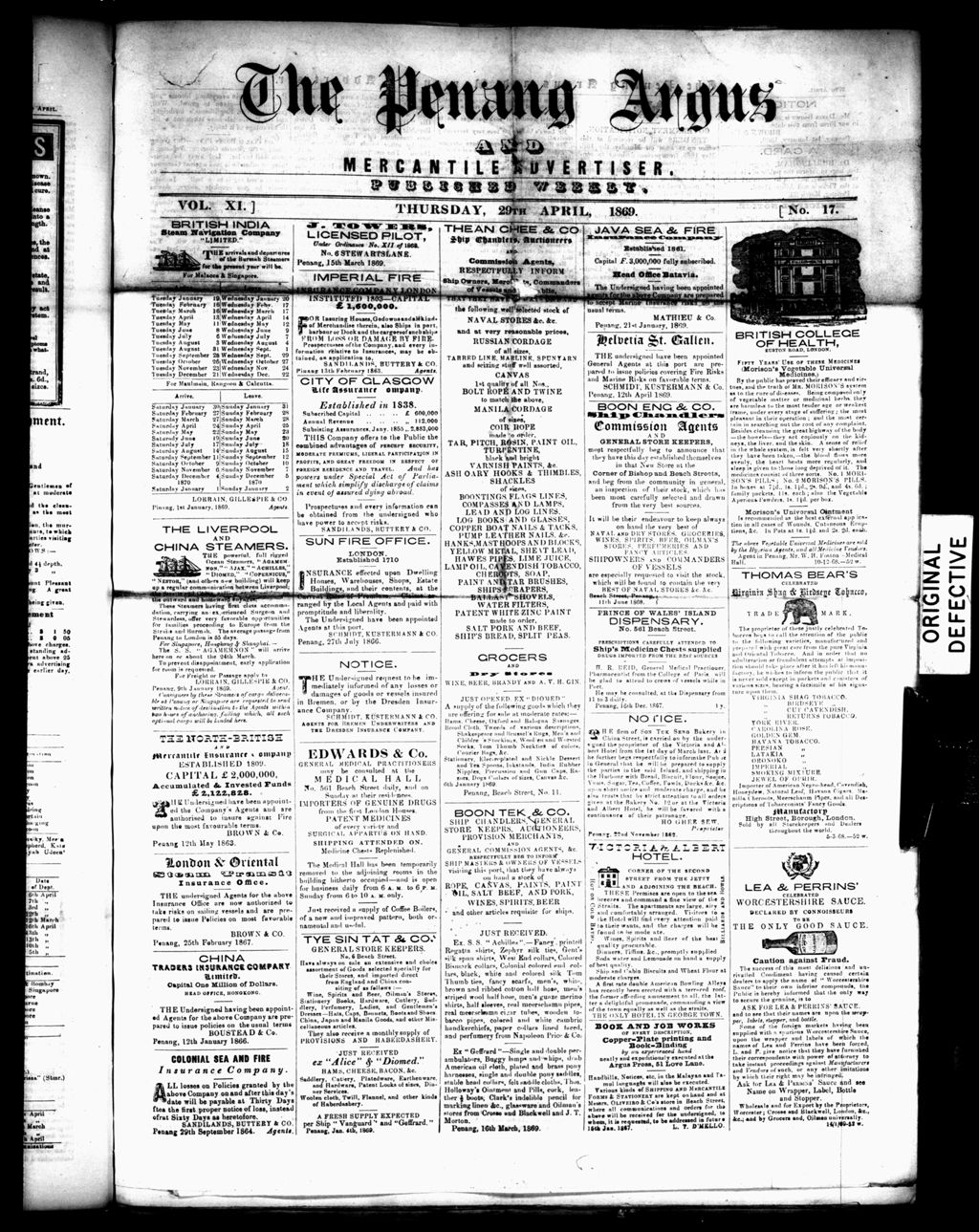 Miniature of Penang Guardian and Mercantile Advertiser 29 April 1869