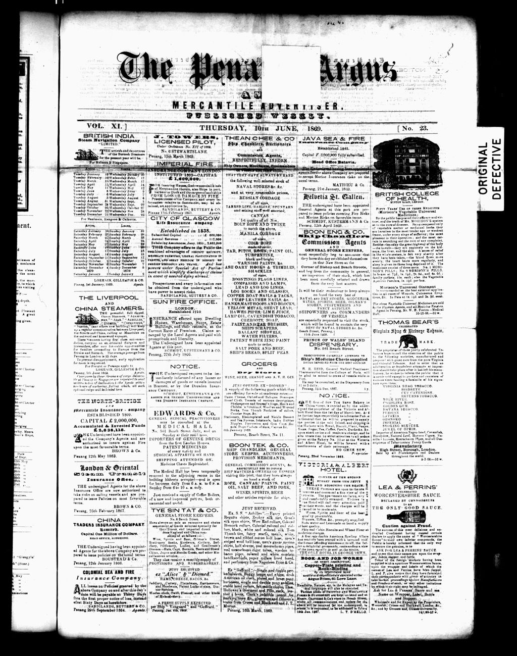 Miniature of Penang Guardian and Mercantile Advertiser 10 June 1869