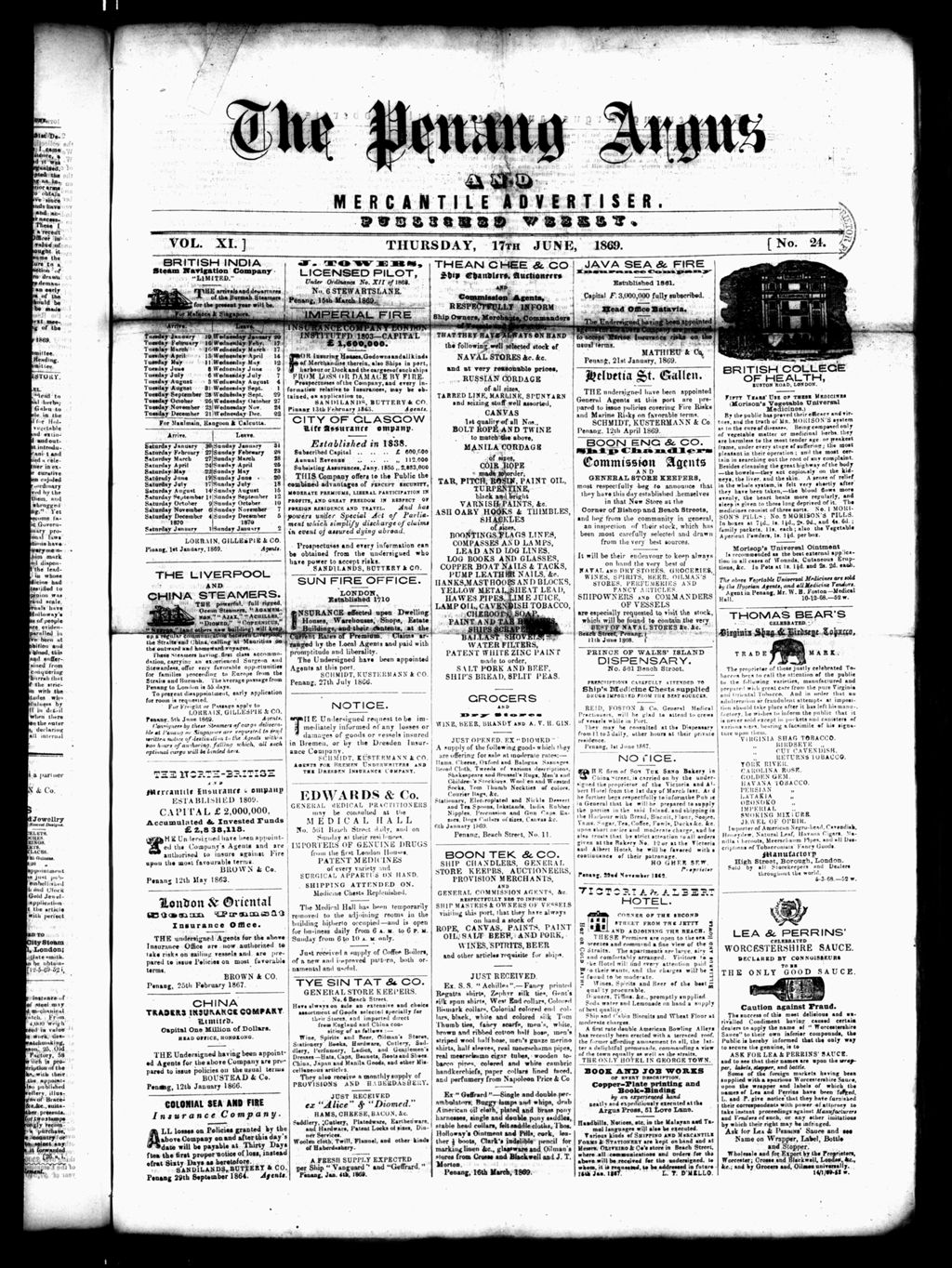 Miniature of Penang Guardian and Mercantile Advertiser 17 June 1869