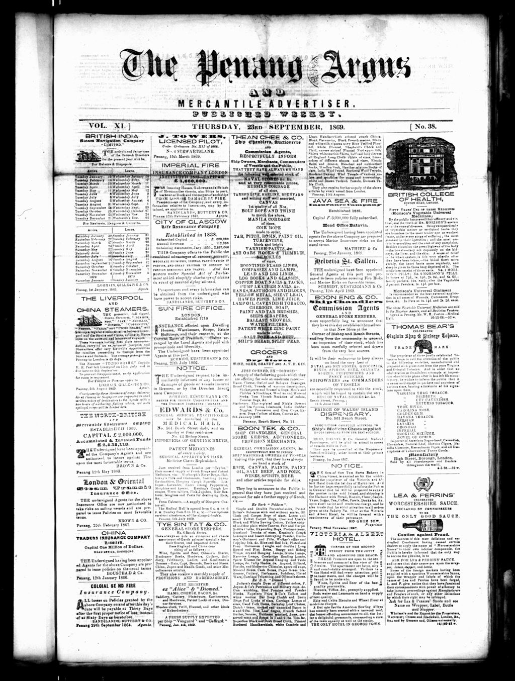 Miniature of Penang Guardian and Mercantile Advertiser 23 September 1869