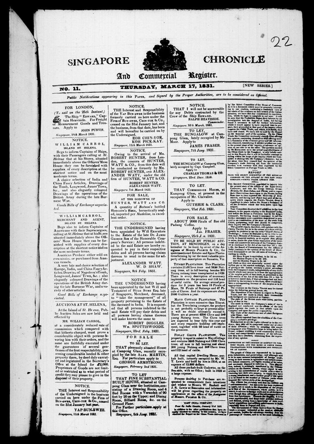 Miniature of Singapore Chronicle and Commercial Register 17 March 1831