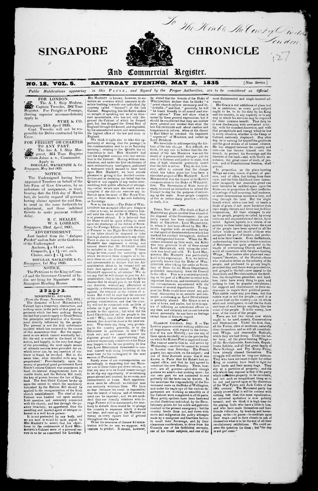 Miniature of Singapore Chronicle and Commercial Register 02 May 1835