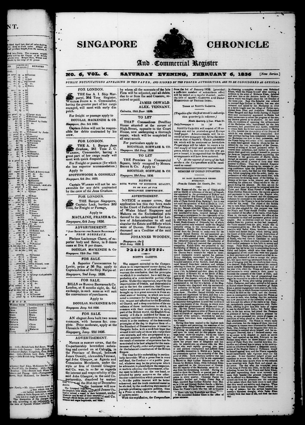 Miniature of Singapore Chronicle and Commercial Register 06 February 1836