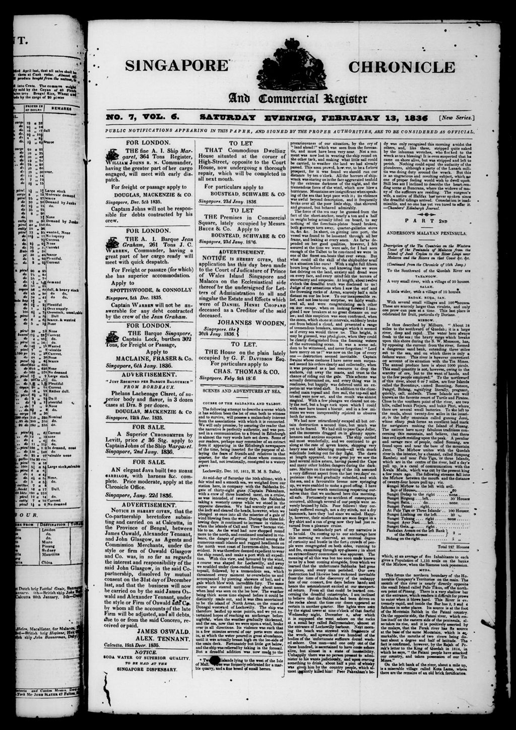 Miniature of Singapore Chronicle and Commercial Register 13 February 1836