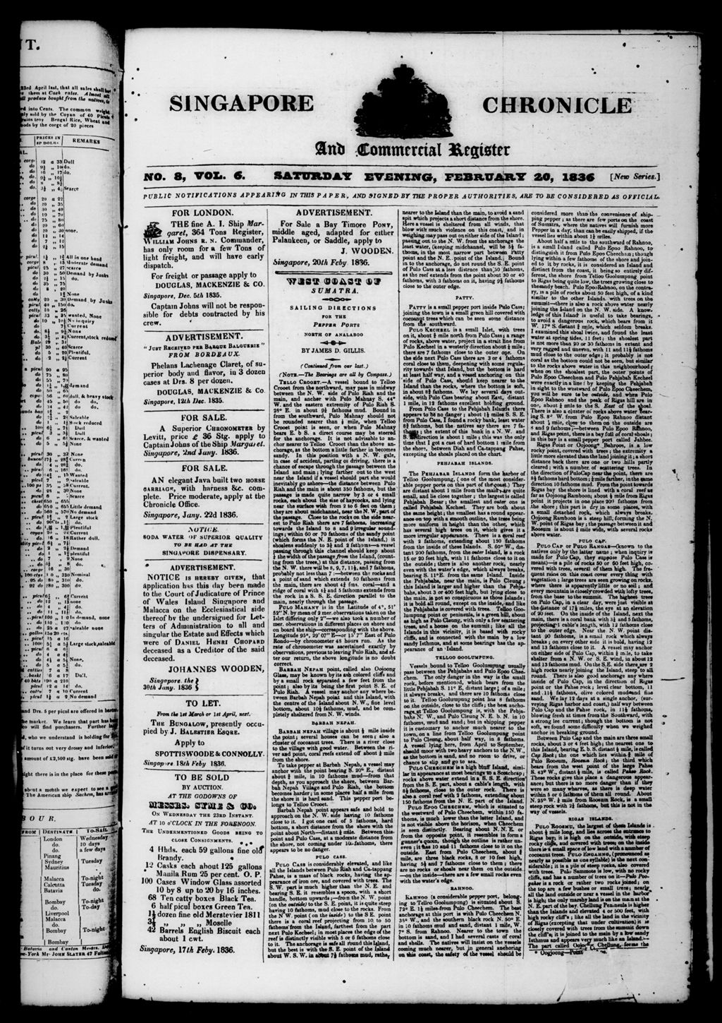 Miniature of Singapore Chronicle and Commercial Register 20 February 1836