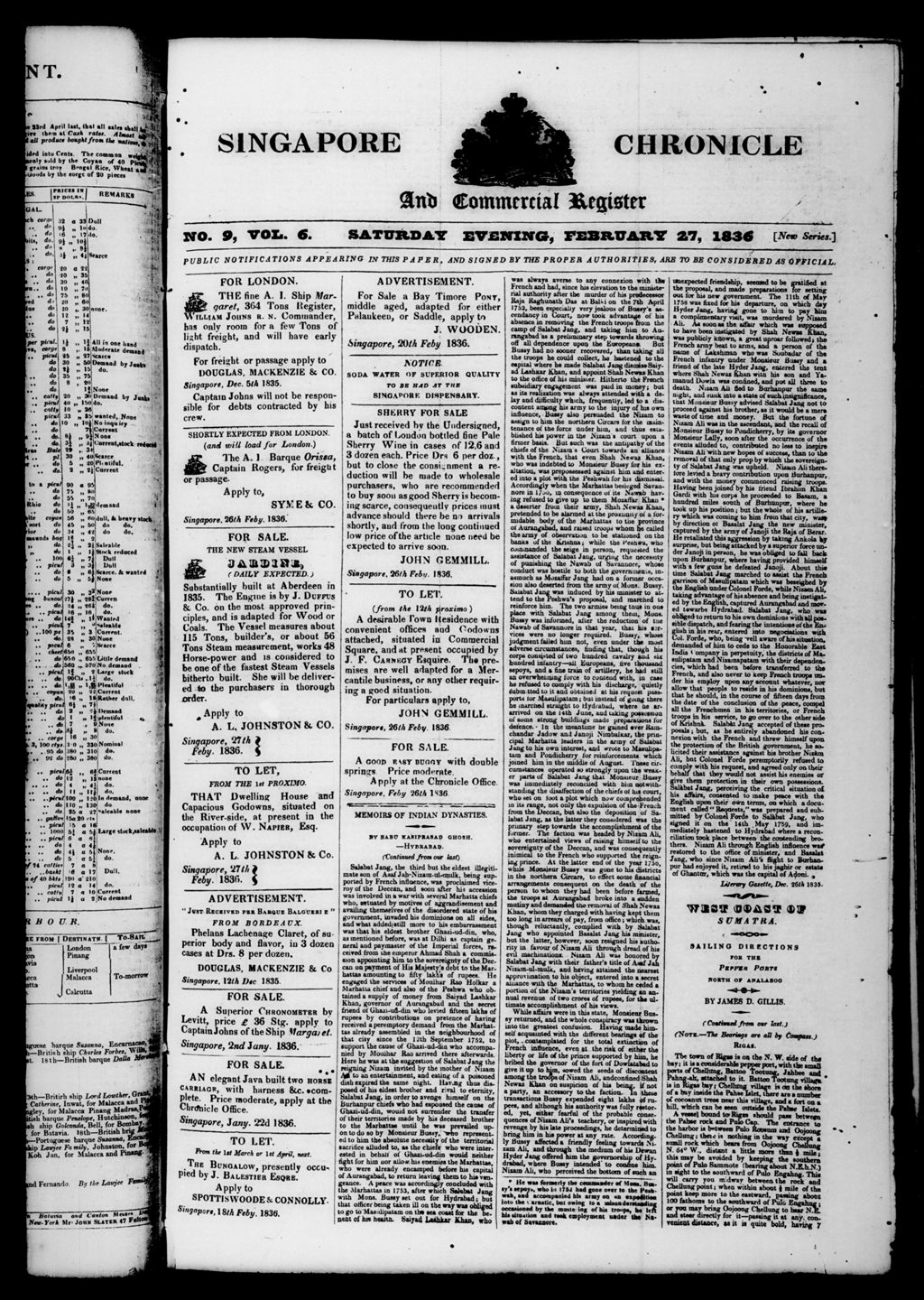 Miniature of Singapore Chronicle and Commercial Register 27 February 1836