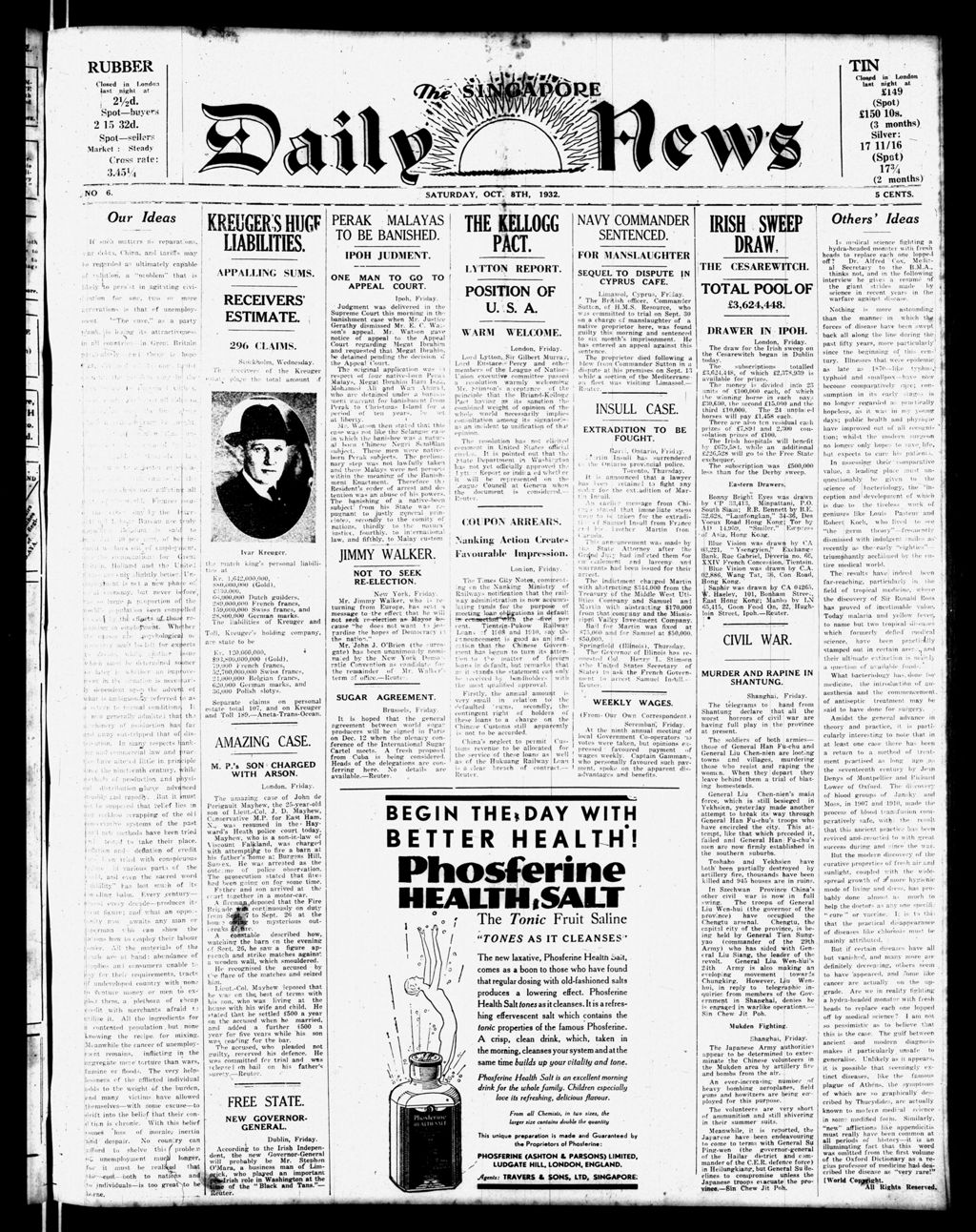 Miniature of Singapore Daily News 08 October 1932