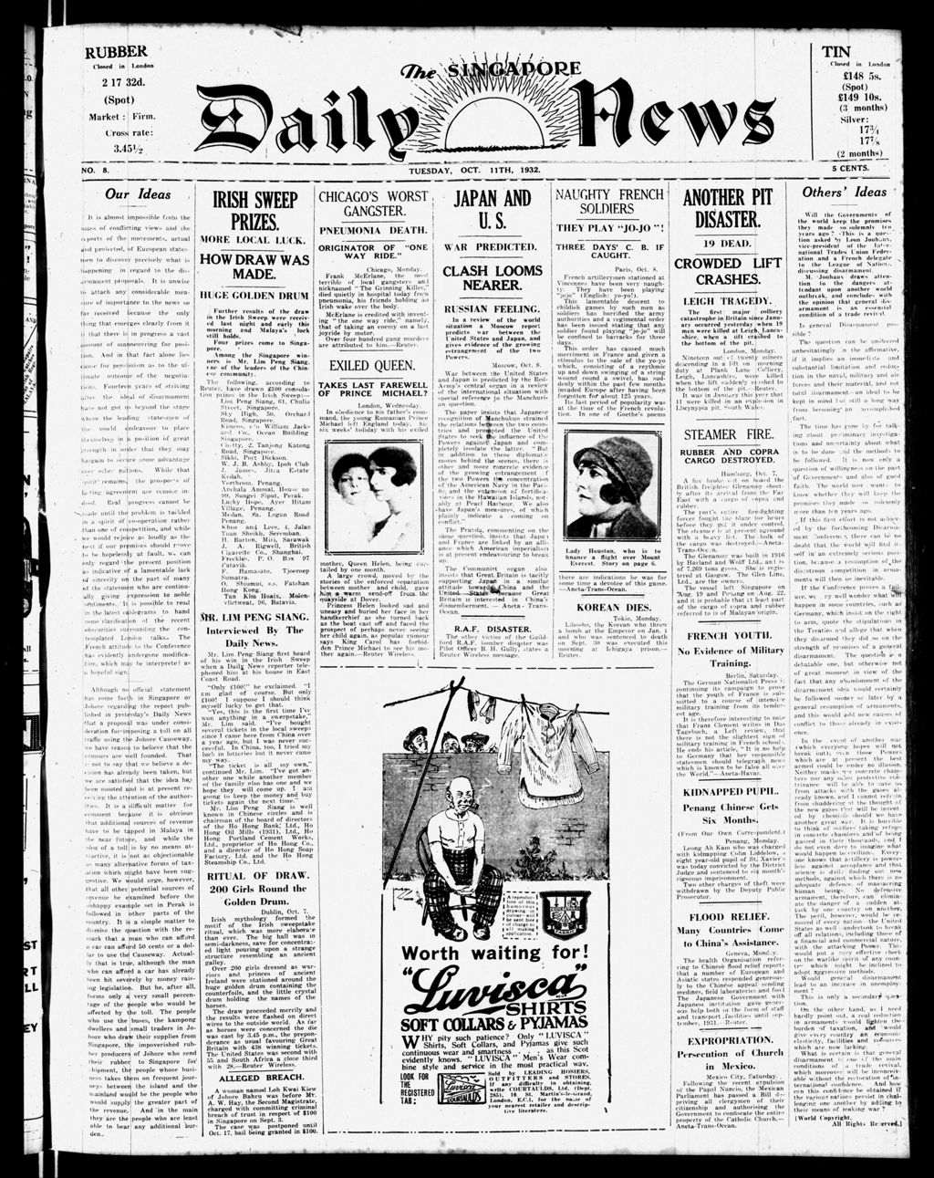 Miniature of Singapore Daily News 11 October 1932