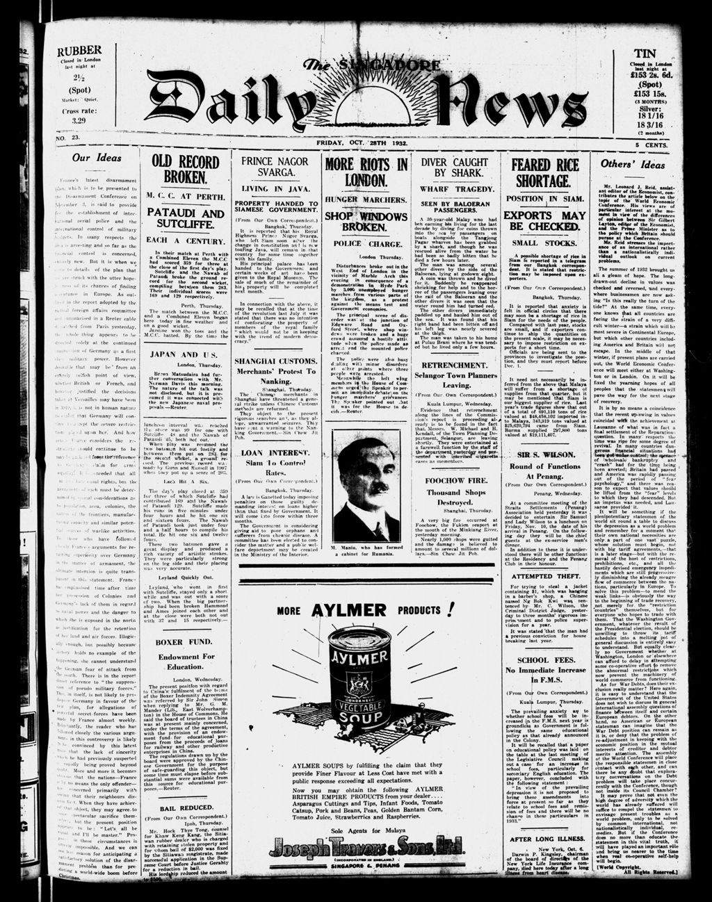 Miniature of Singapore Daily News 28 October 1932