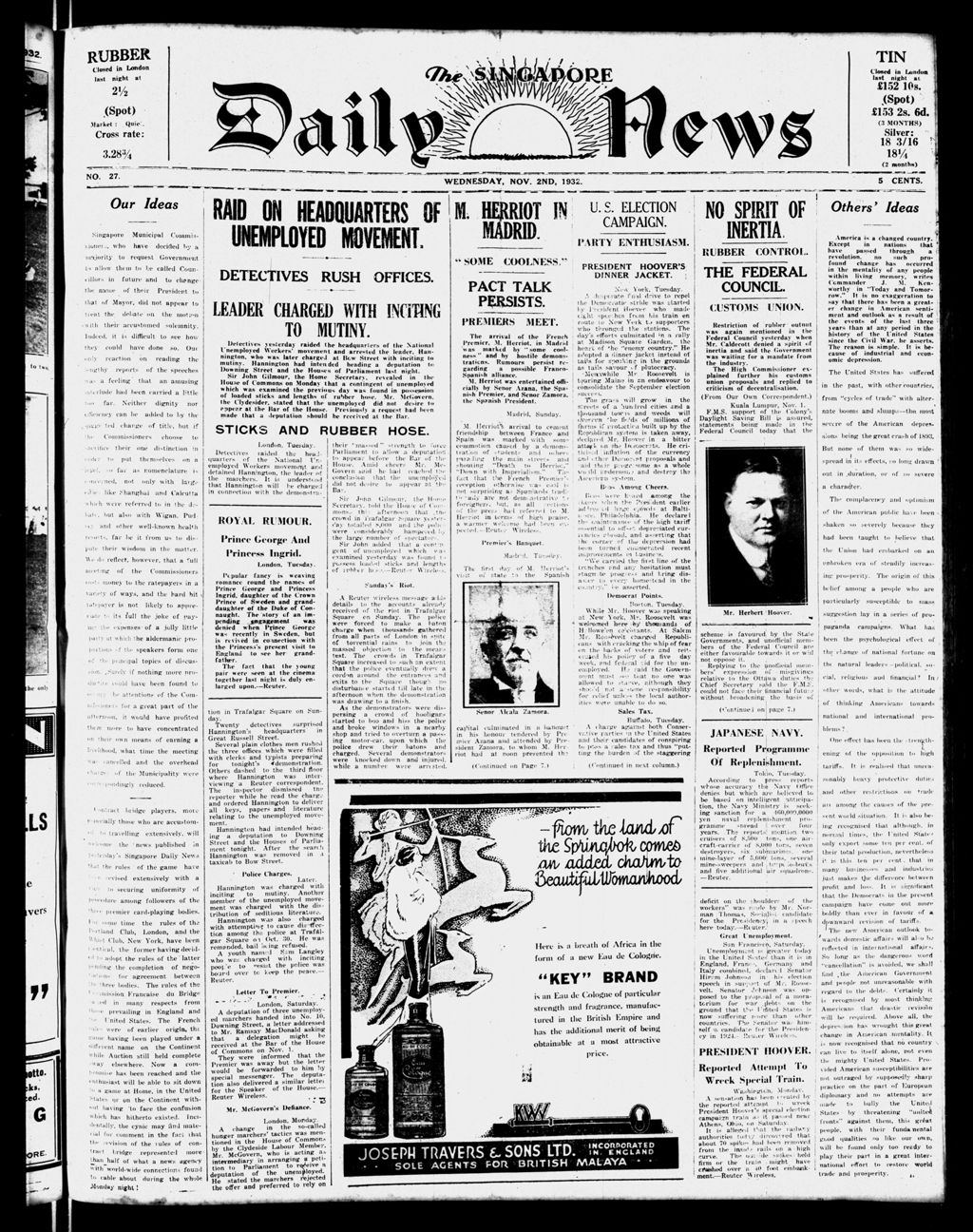 Miniature of Singapore Daily News 02 November 1932