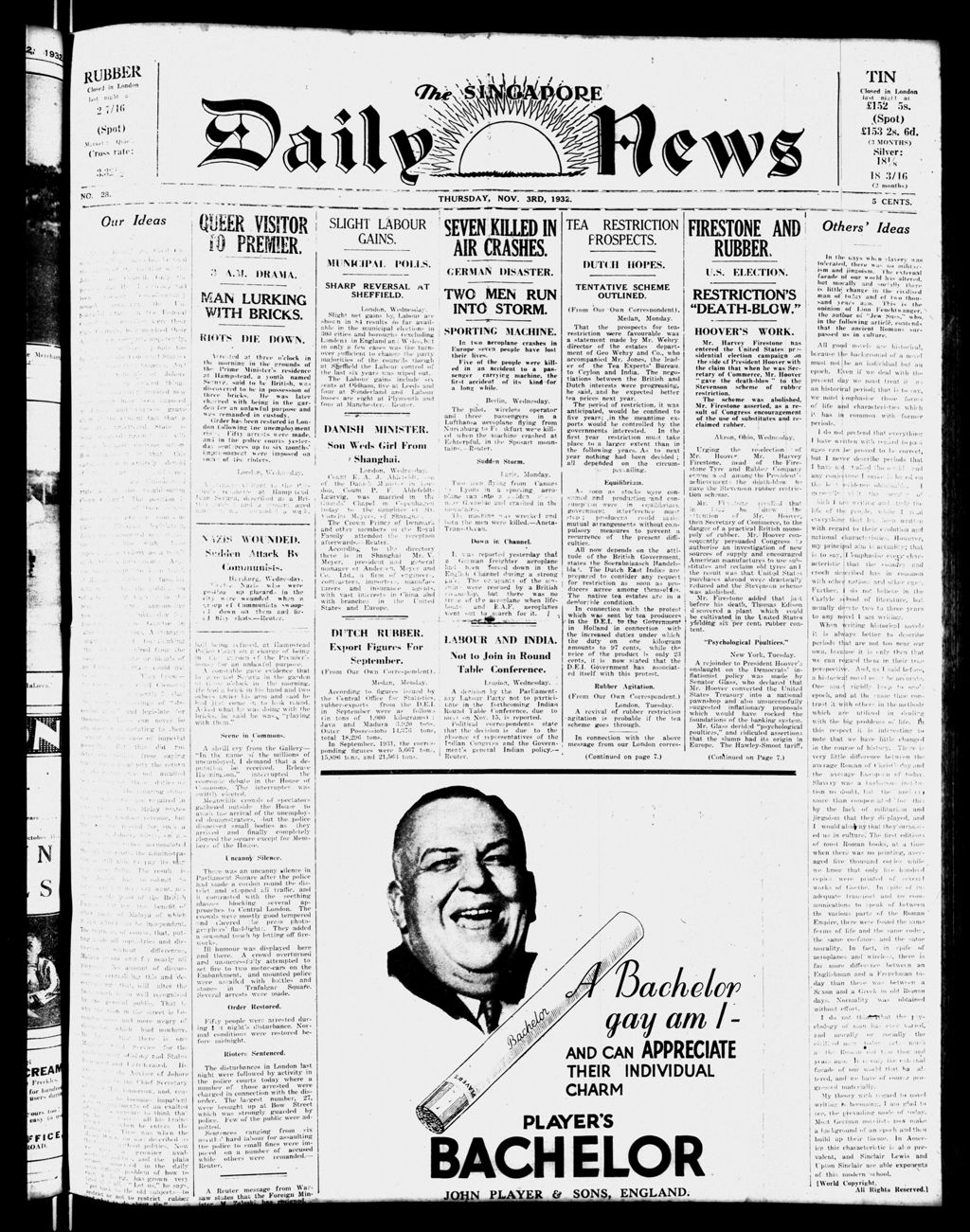 Miniature of Singapore Daily News 03 November 1932