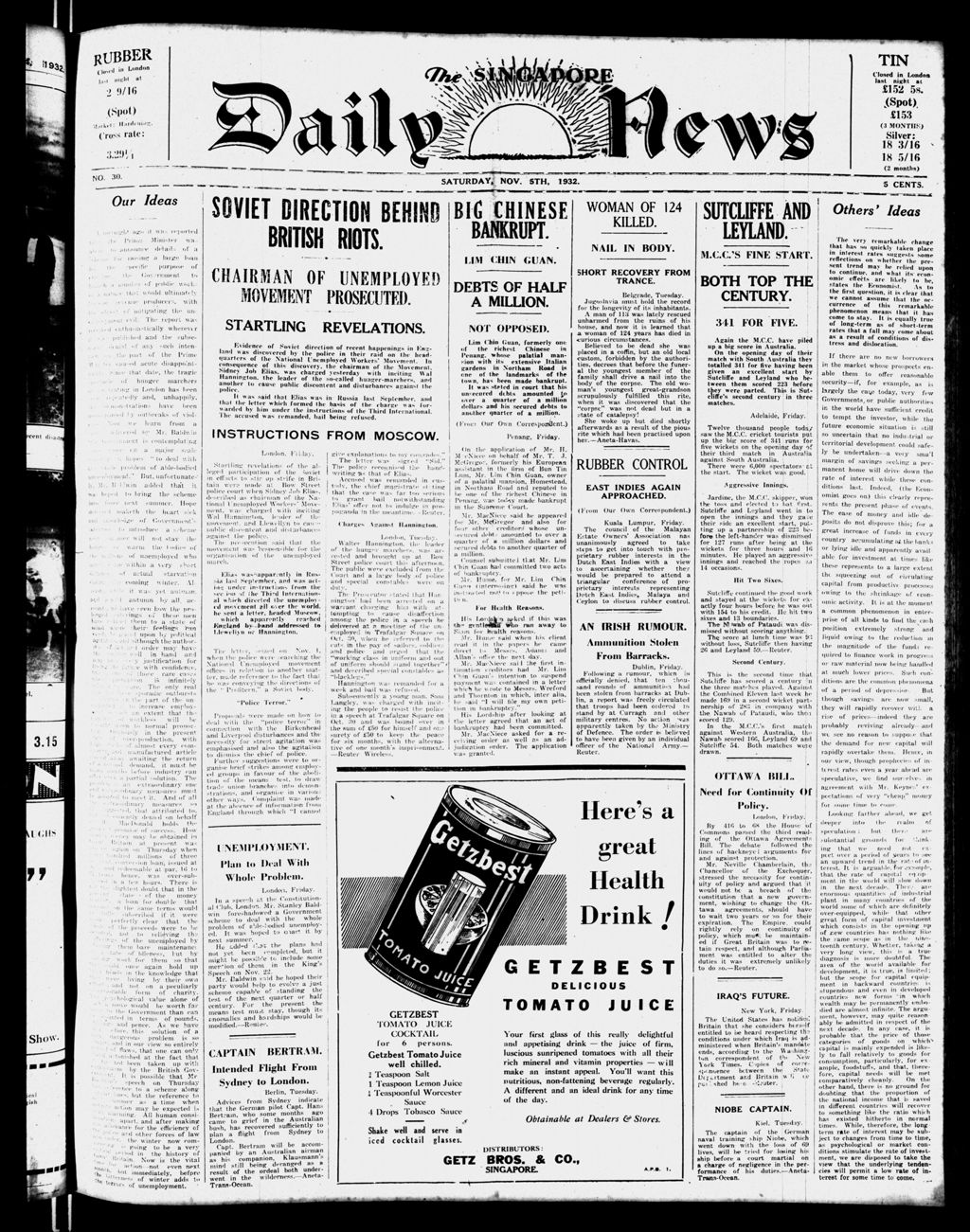 Miniature of Singapore Daily News 05 November 1932