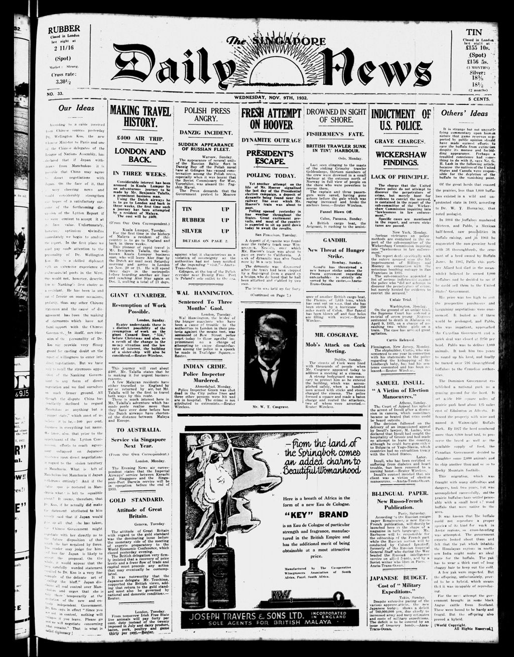 Miniature of Singapore Daily News 09 November 1932