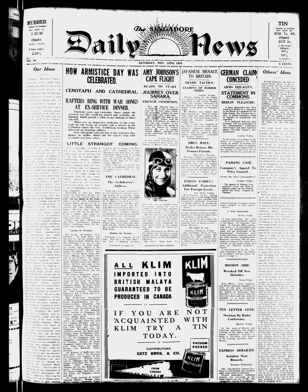 Miniature of Singapore Daily News 12 November 1932