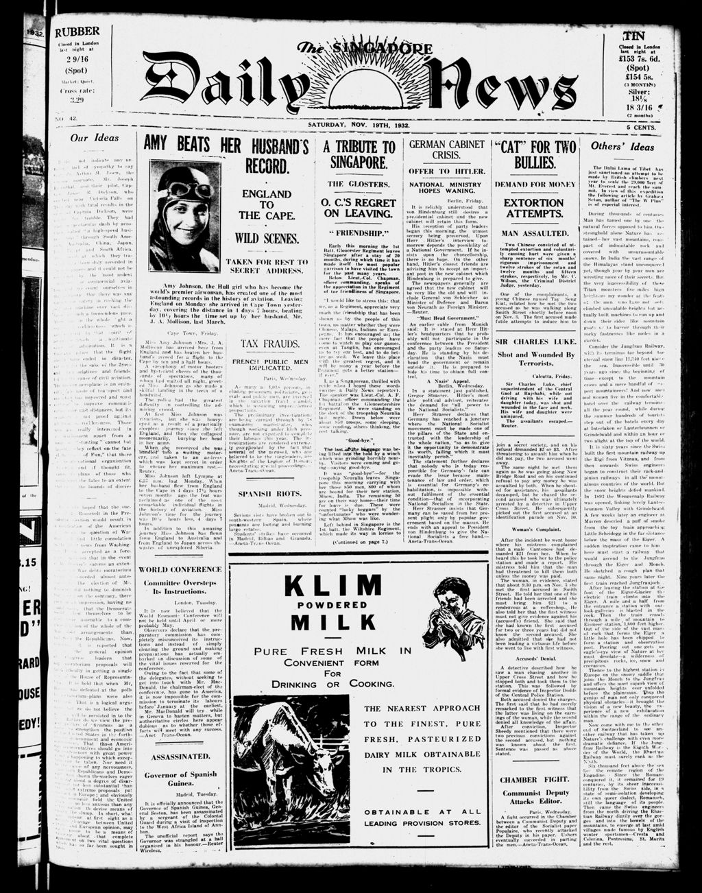 Miniature of Singapore Daily News 19 November 1932