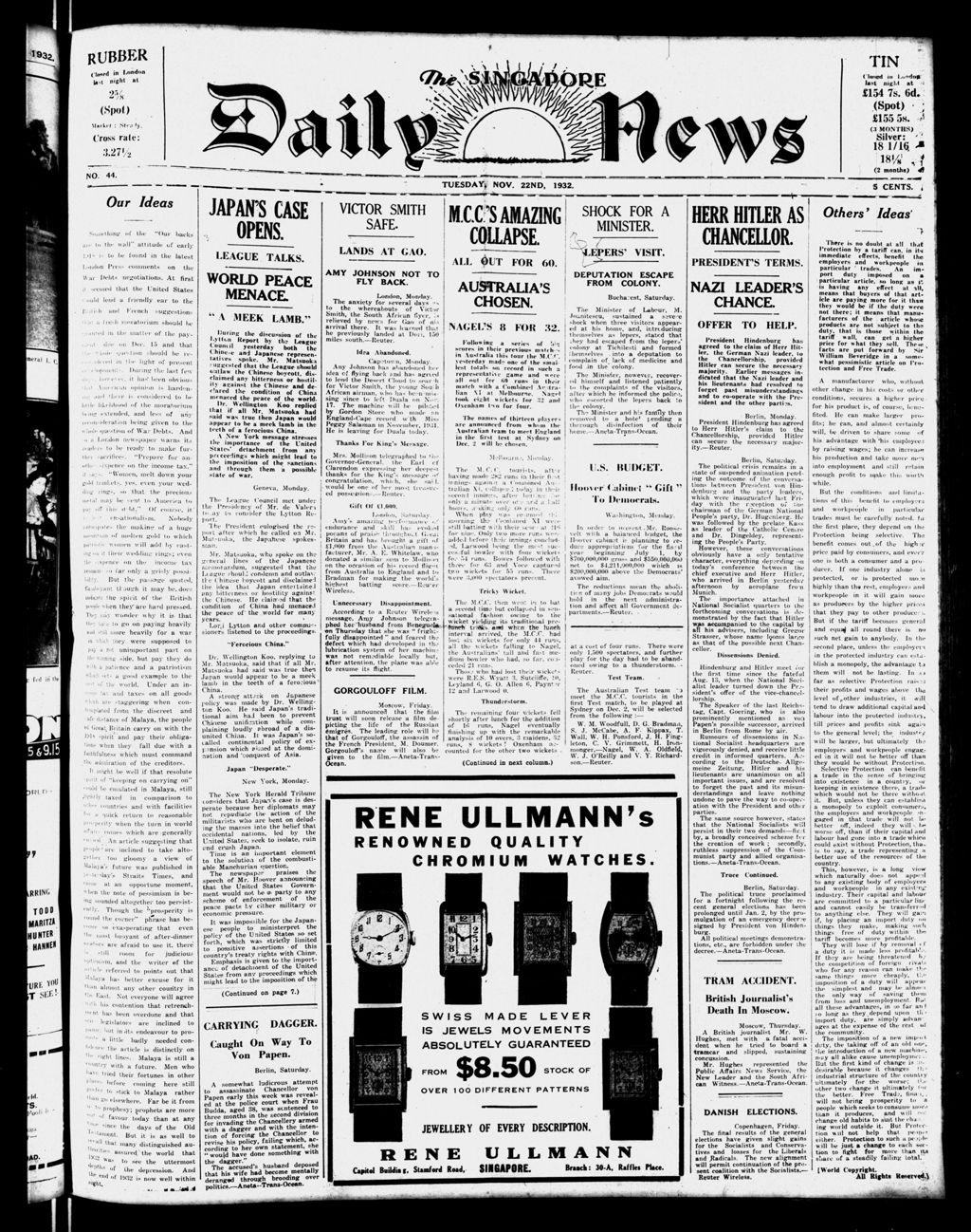 Miniature of Singapore Daily News 22 November 1932