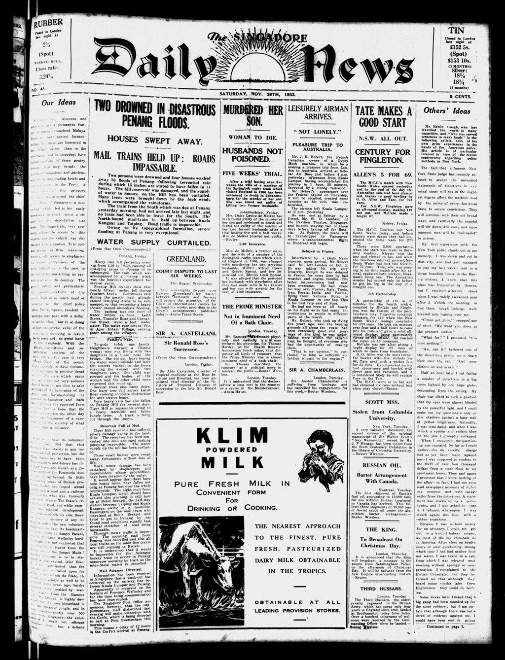 Miniature of Singapore Daily News 26 November 1932