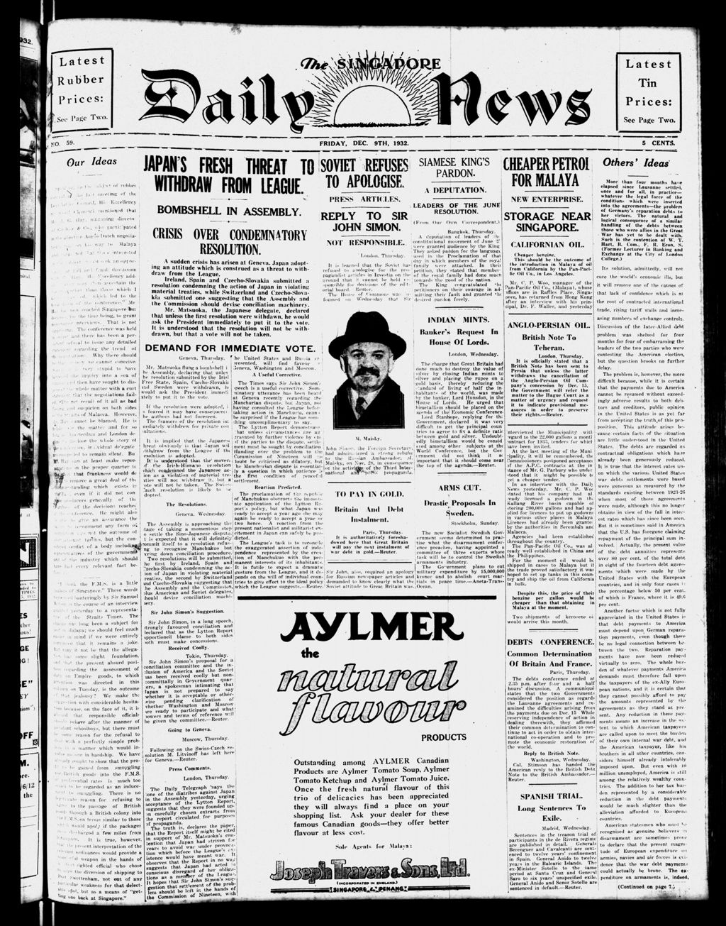 Miniature of Singapore Daily News 09 December 1932