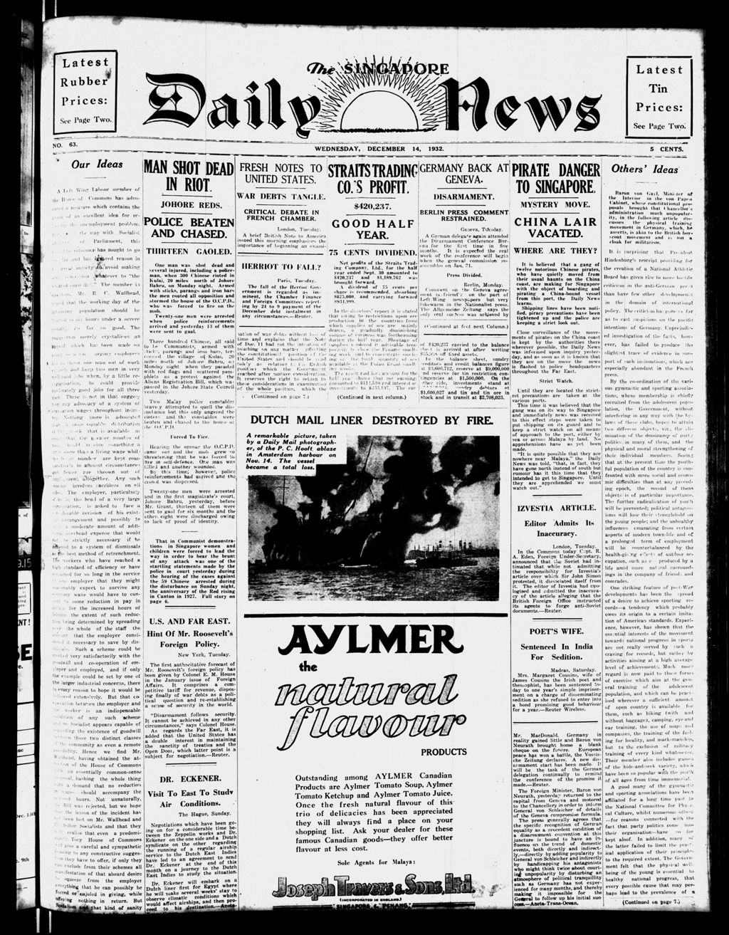 Miniature of Singapore Daily News 14 December 1932